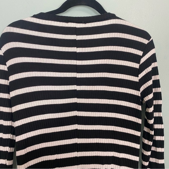 Reformation Jeanne Rib Striped Long Sleeve Mini Dress Stretch XL Black White‎ - Picture 6 of 6